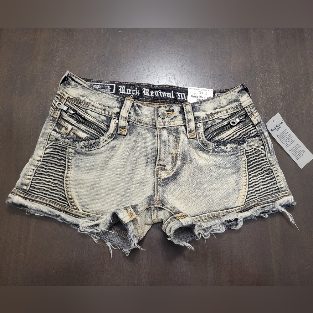 ROCK REVIVAL MOTO JEAN SHORTS